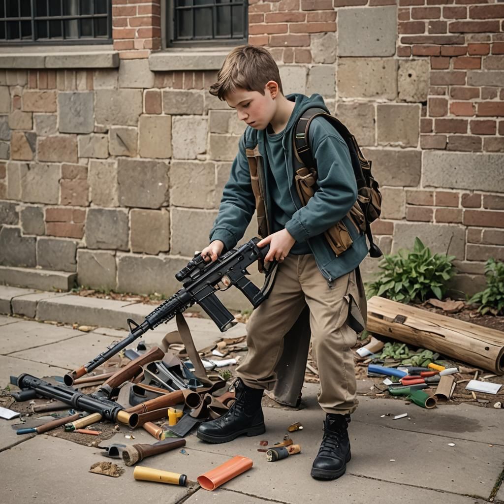 Renaissance Boy Cleans Weapon in Schoolyard
