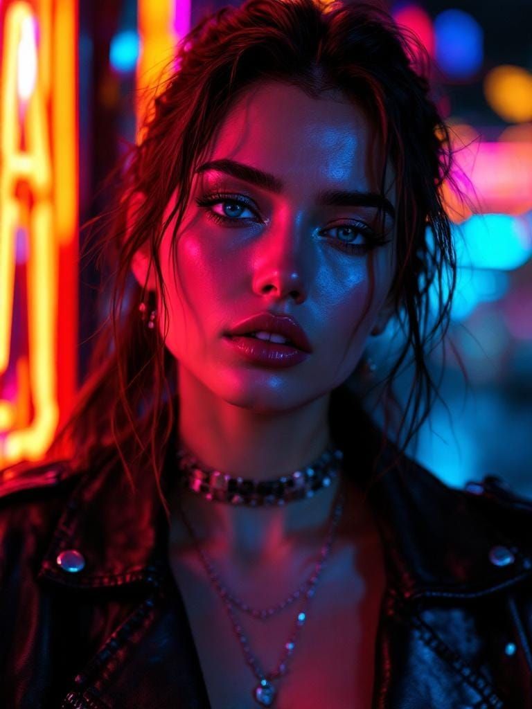 Cyberpunk Goddess: Portrait in Cyber-Noir Style