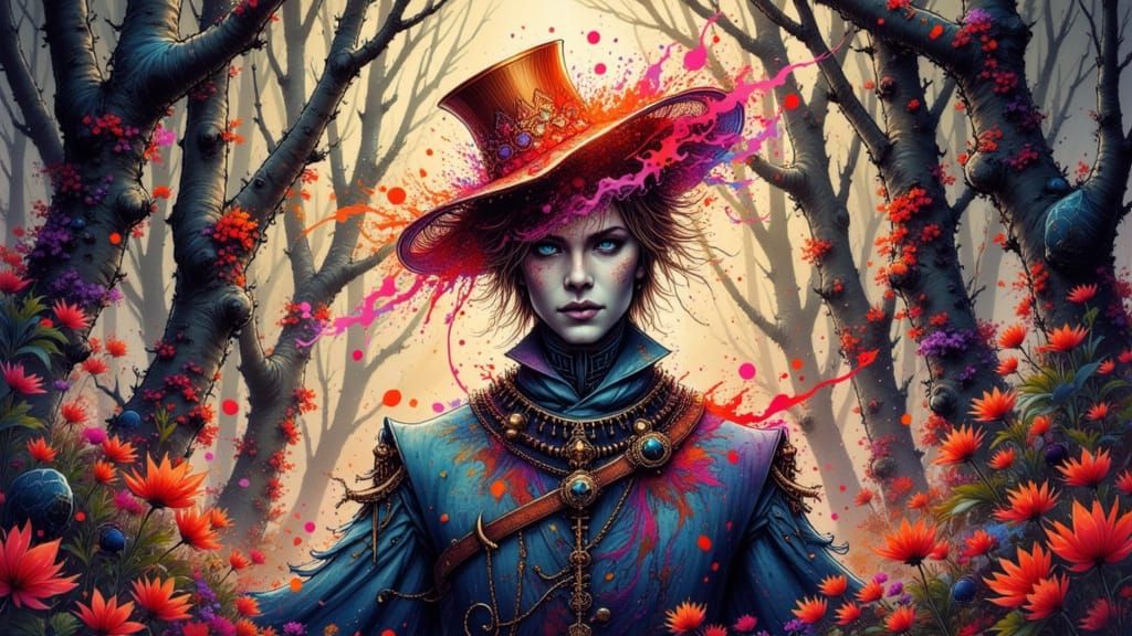 Portrait of a Man in a Labyrinth, Ink Drawing in Magical Rea...