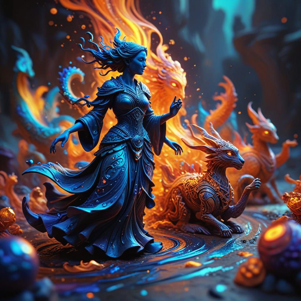 Dynamic Clay Figures in Vibrant Oil Painting Style