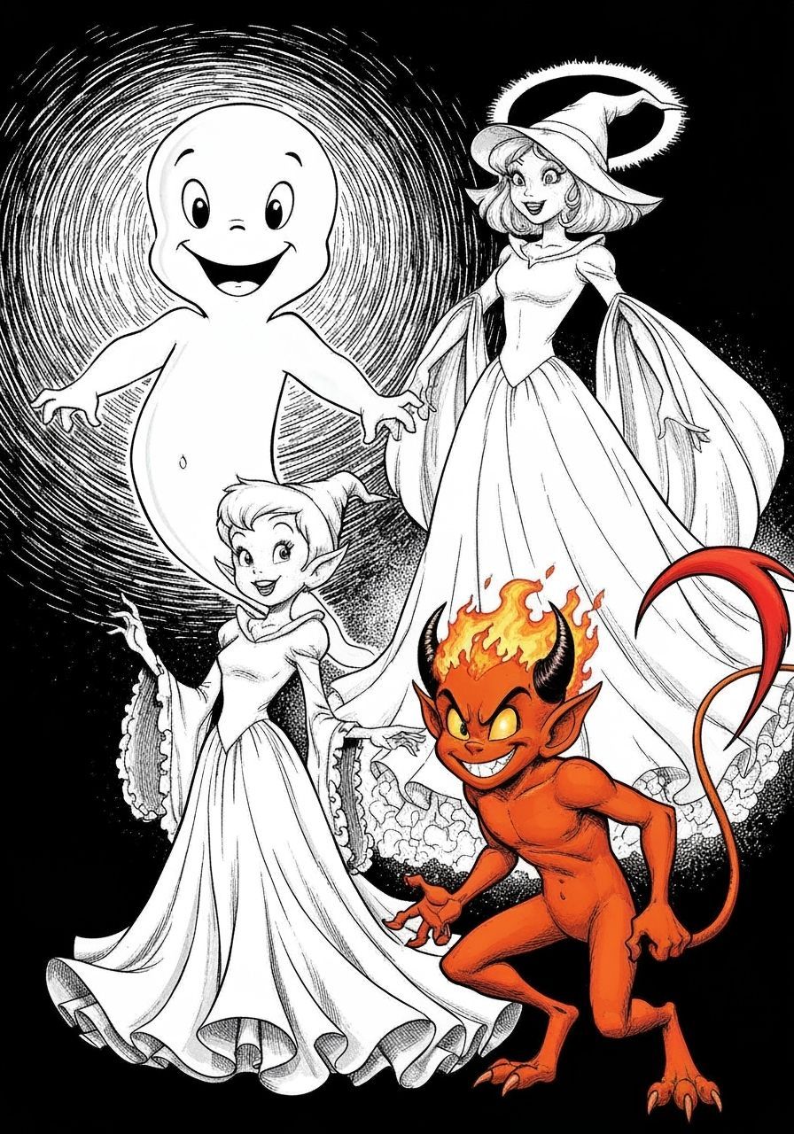 Casper, Wendy, and Hot Stuff in Comic Book Style