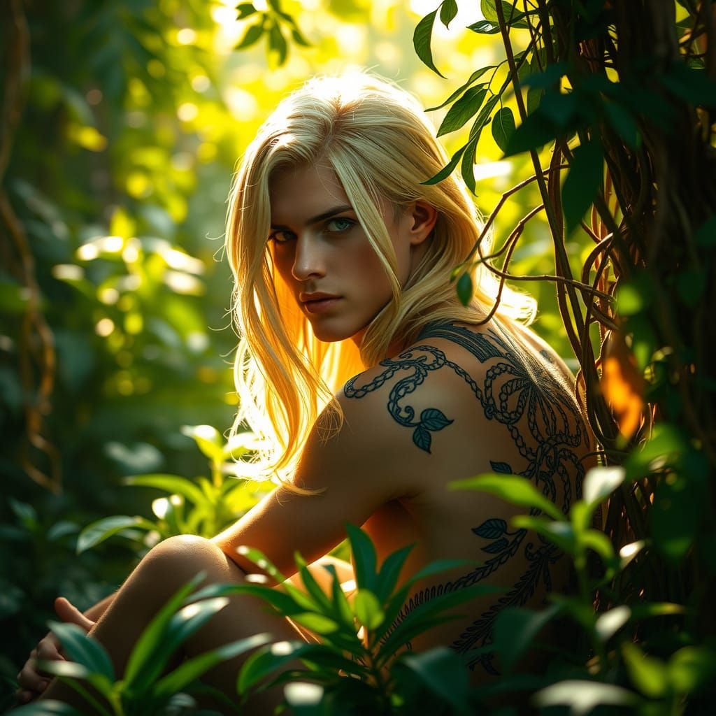 Mystical Blonde Figure in Lush Jungle