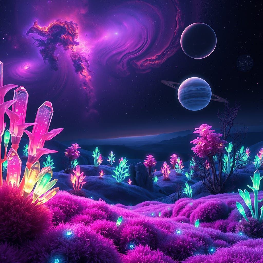 Glowing Mystical Forest on a Distant Exoplanet