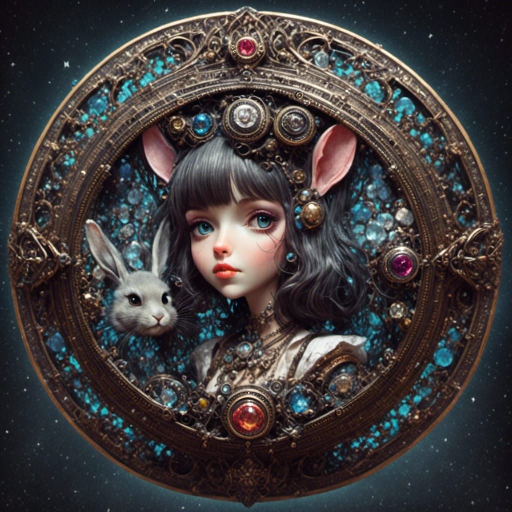Art Deco Rabbit Girl Inside Locket