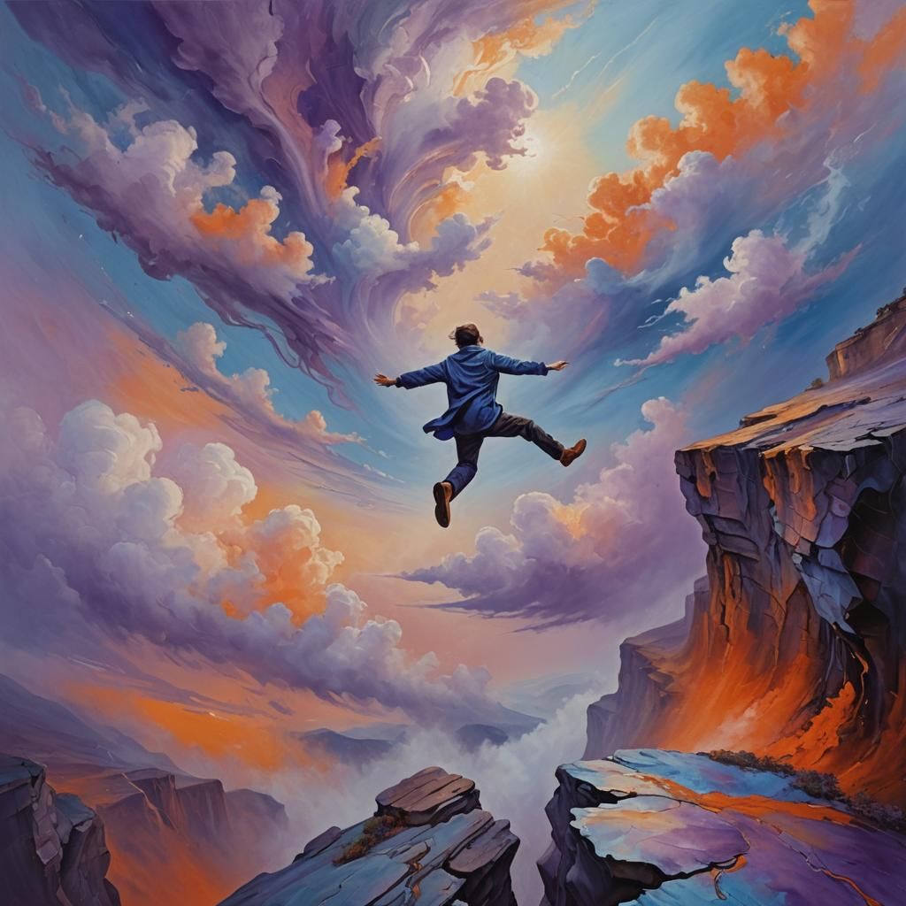 Surreal Dreamscape: Person Stepping into Infinity