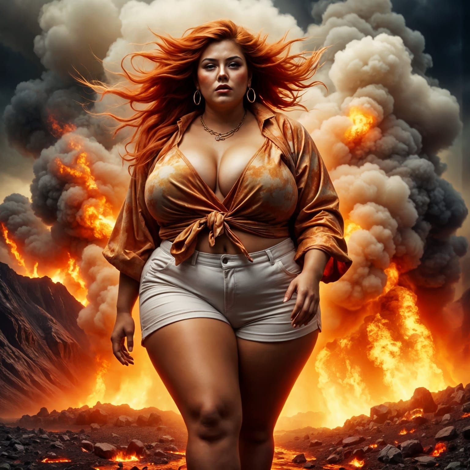 Ethereal Fire Goddess on the Brink of Volcanic Eruption