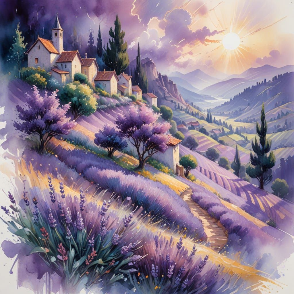 Lavender Valley in Neo-Impressionist Oil Painting Style