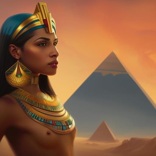 Egyptian Queen Portrait with Pyramids, Digital Art