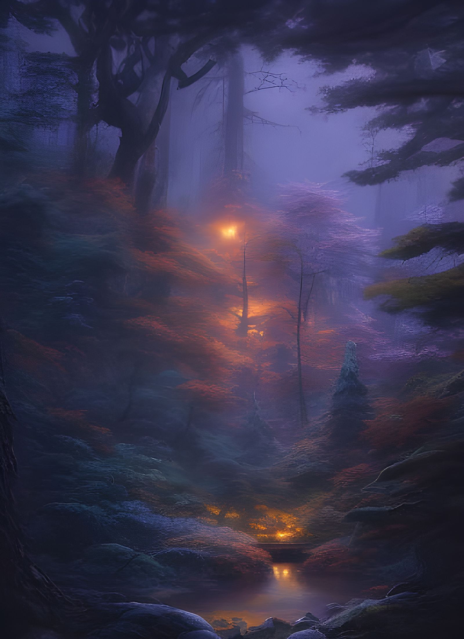 Night Forest Landscape in Hyper-Realistic Digital Art