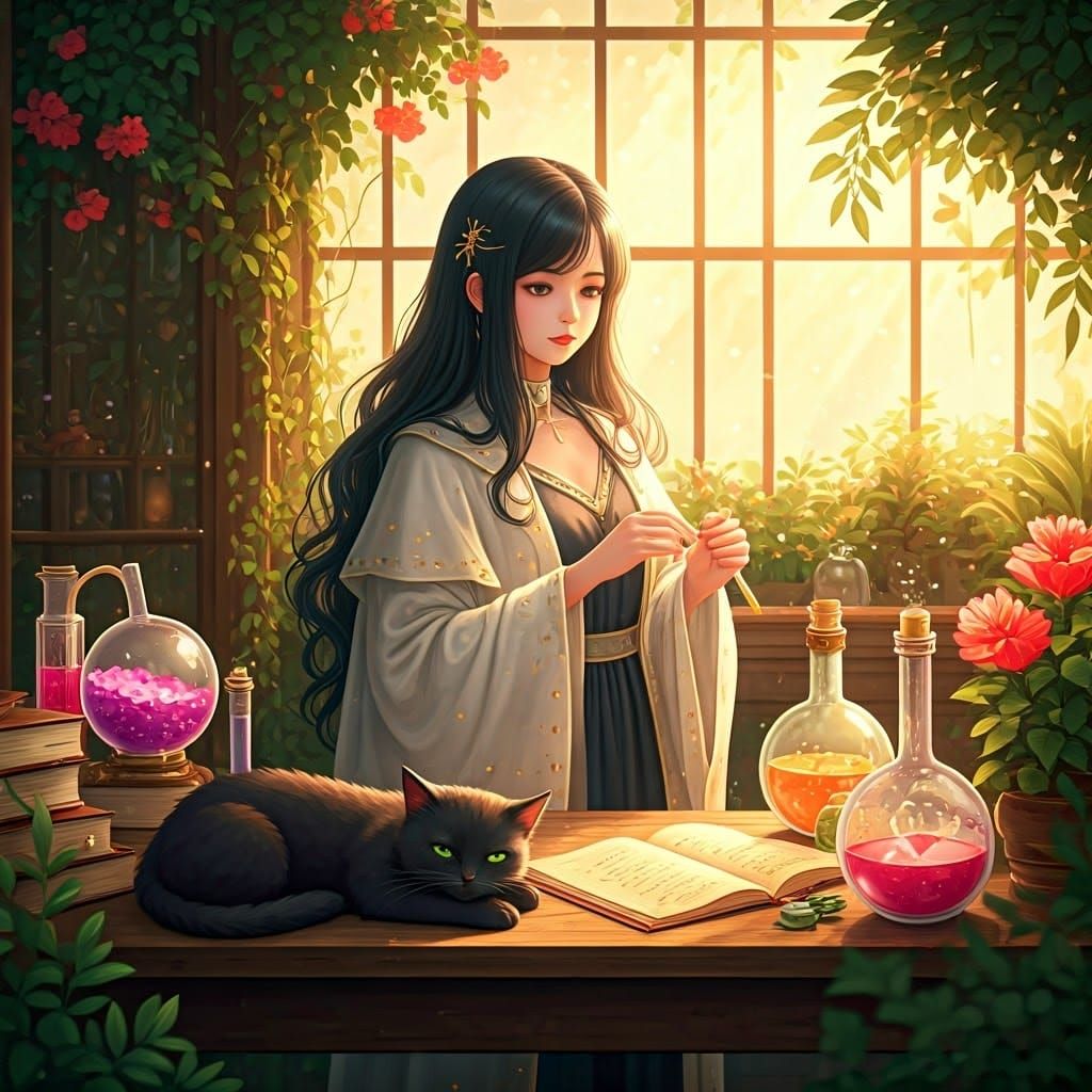 Enchantress in Greenhouse Laboratory, Anime Concept Art