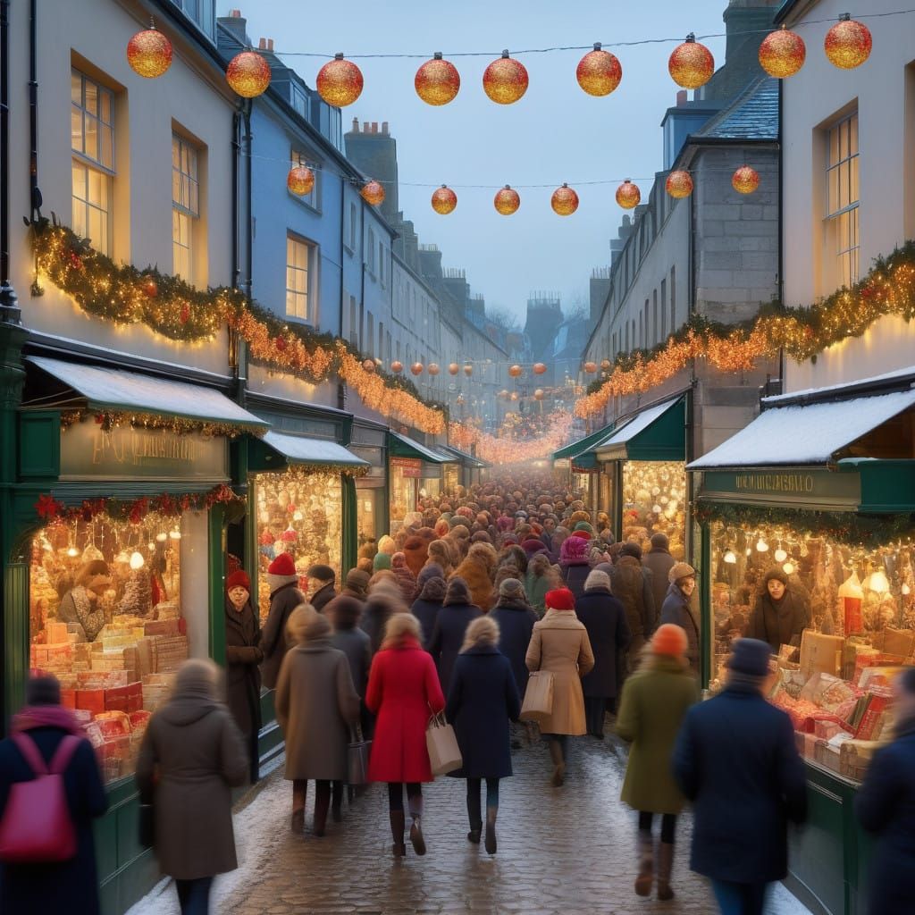 Winter Wonderland Street Scene in Impressionist Style