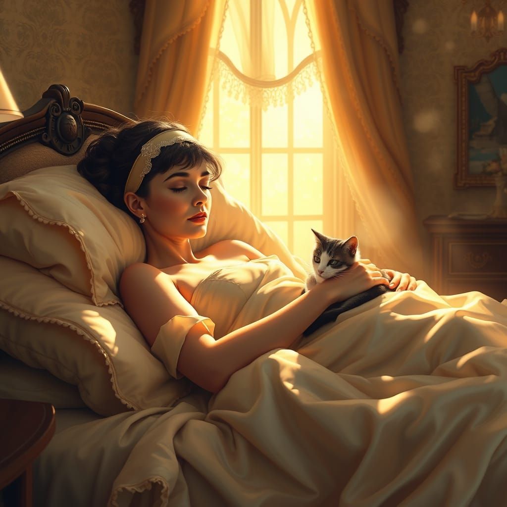 Ethereal Morning Serenity, Plush Bed, Elegant Sleep Mask, an...