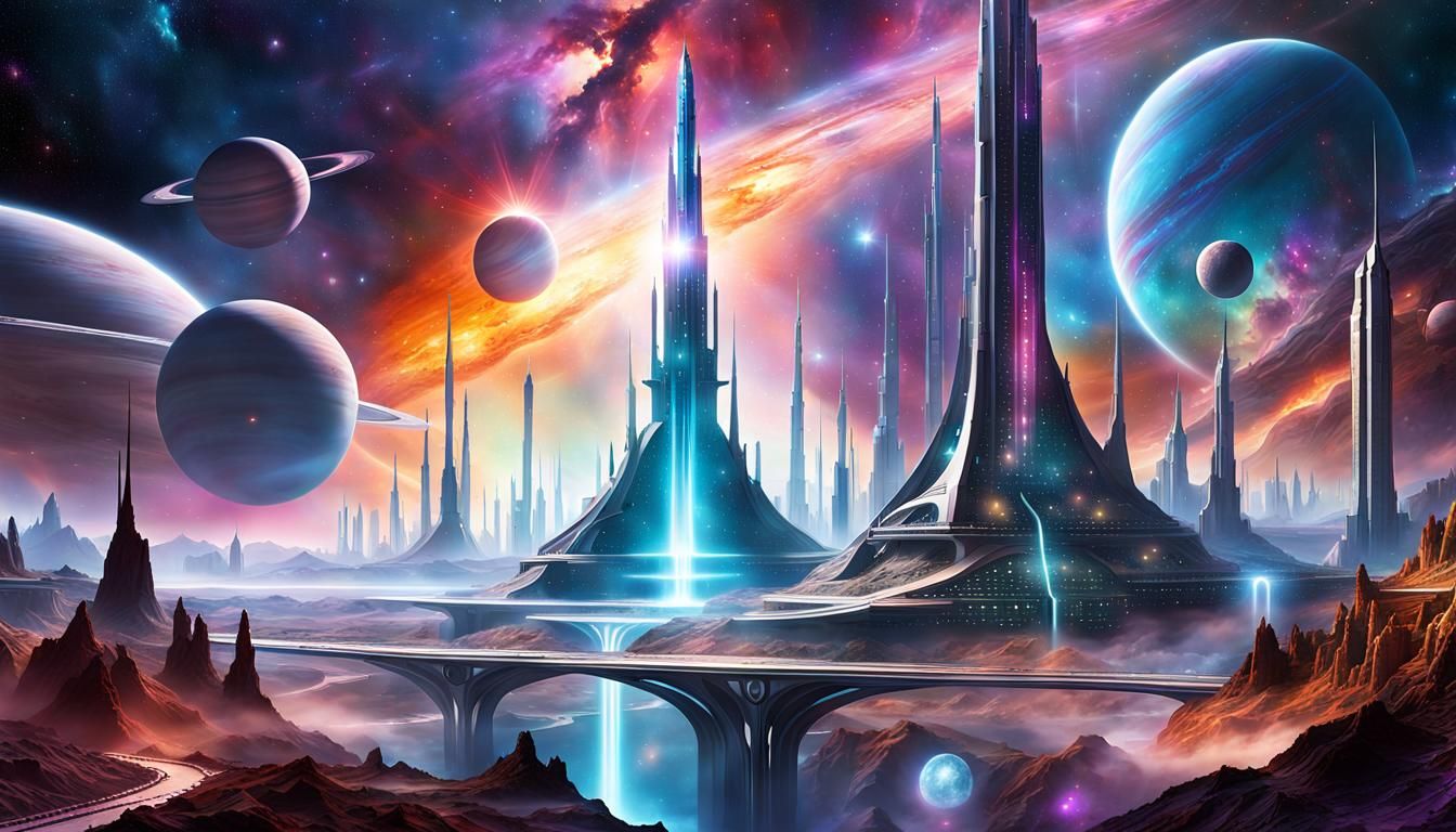 Futuristic Alien City in Mystical Landscape