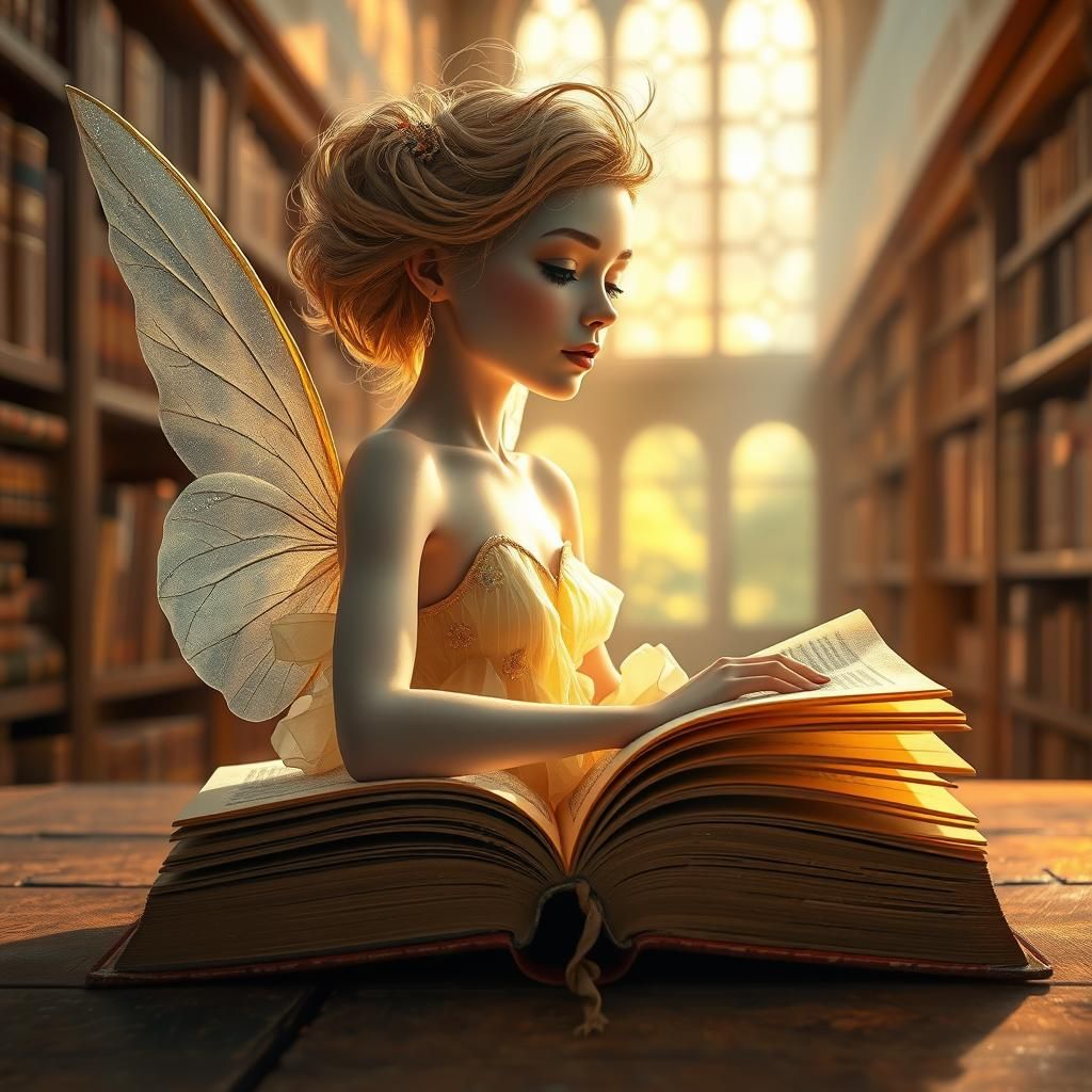 Ethereal Book Fairy Portrait in Art Nouveau Style