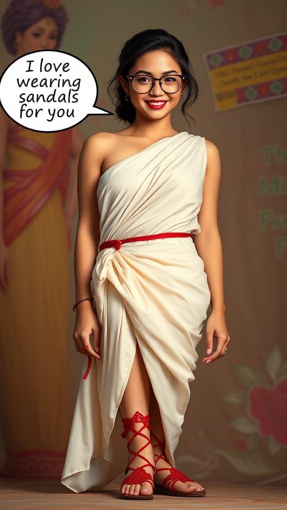 Ravishing Filipina Goddess in Roman Toga with Crimson Sandal...