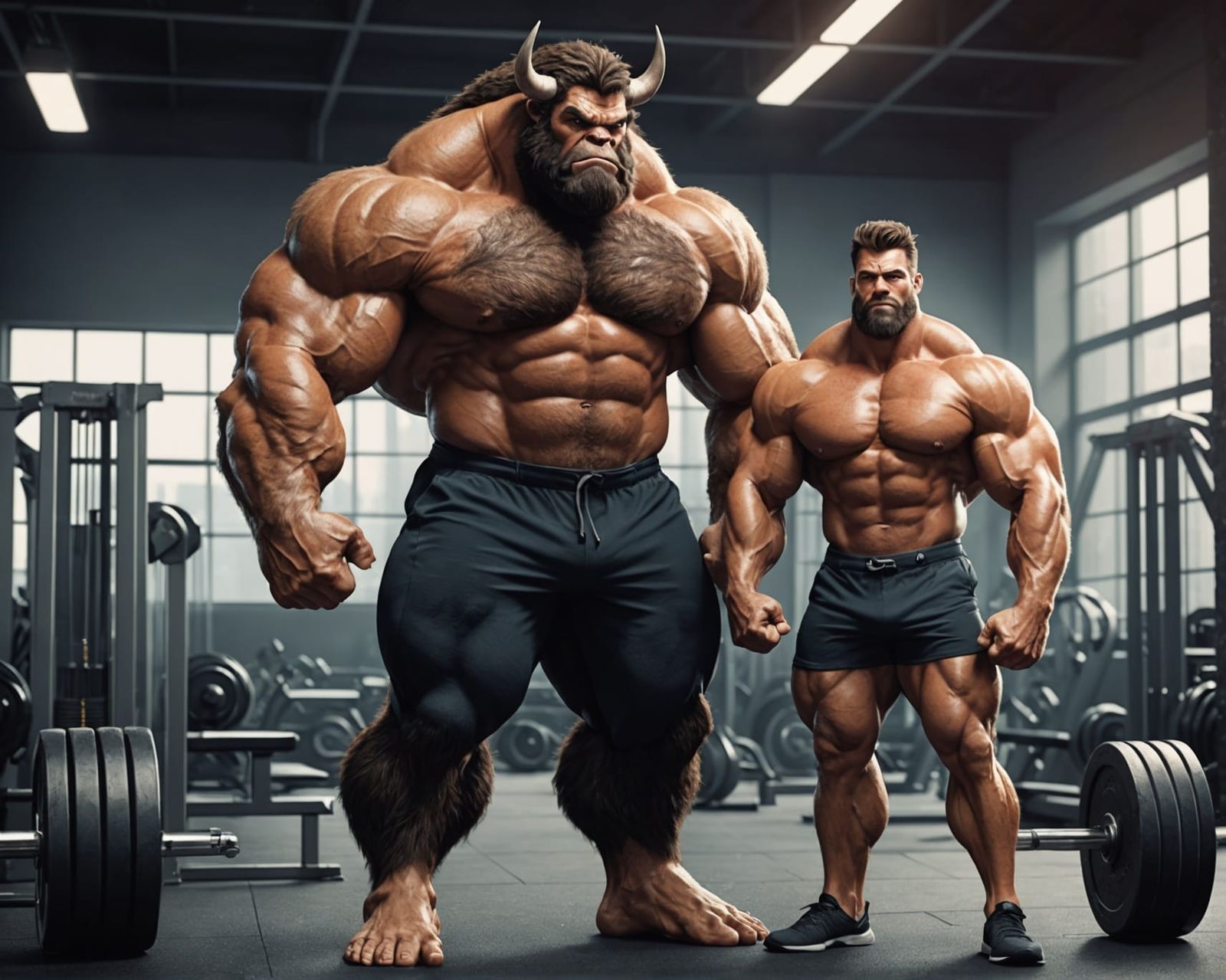 Enormous Muscle Bull Flexing at the Gym