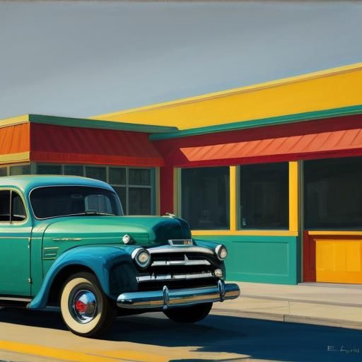 American Chevy in Urban Landscape as Hopper Painting