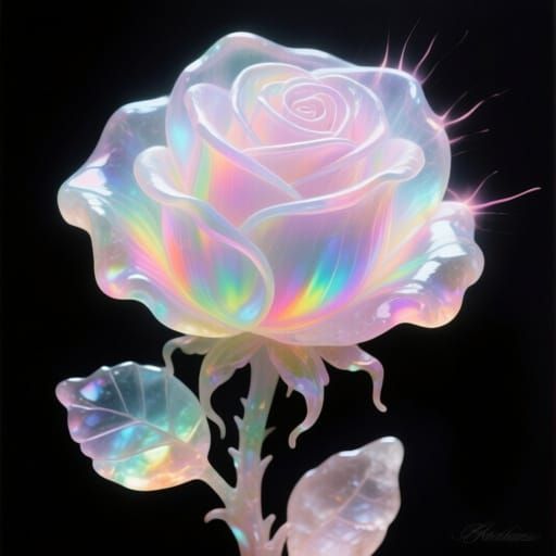 Iridescent Sea Glass Rose Sculpture with Pastel Glow
