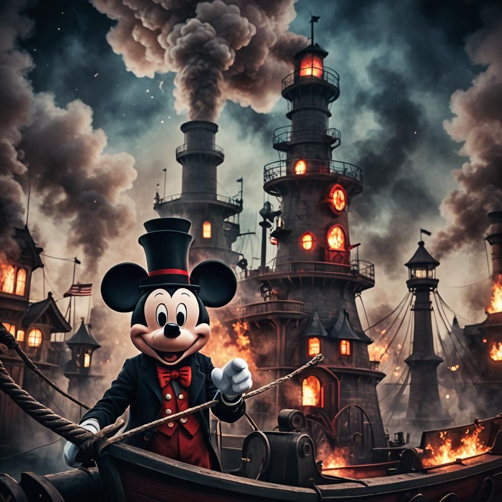 Sinister Mickey Mouse Steamboat Willie Illustration