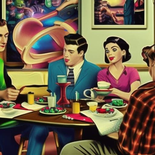 1950s Thanksgiving Family Portrait in Comic Book Style