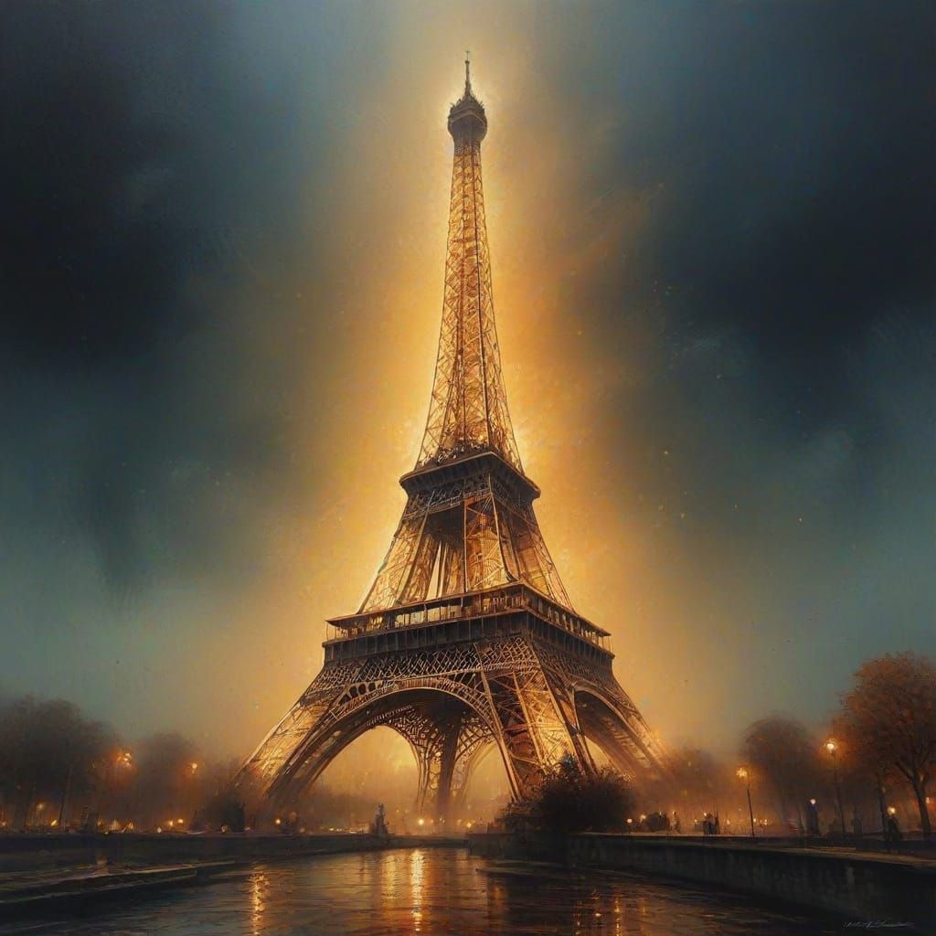 Eiffel Tower in Golden Lights: Nighttime Masterpiece