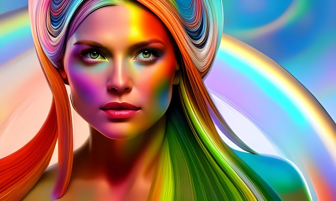 Rainbow Woman Portrait in Oil Paint Style