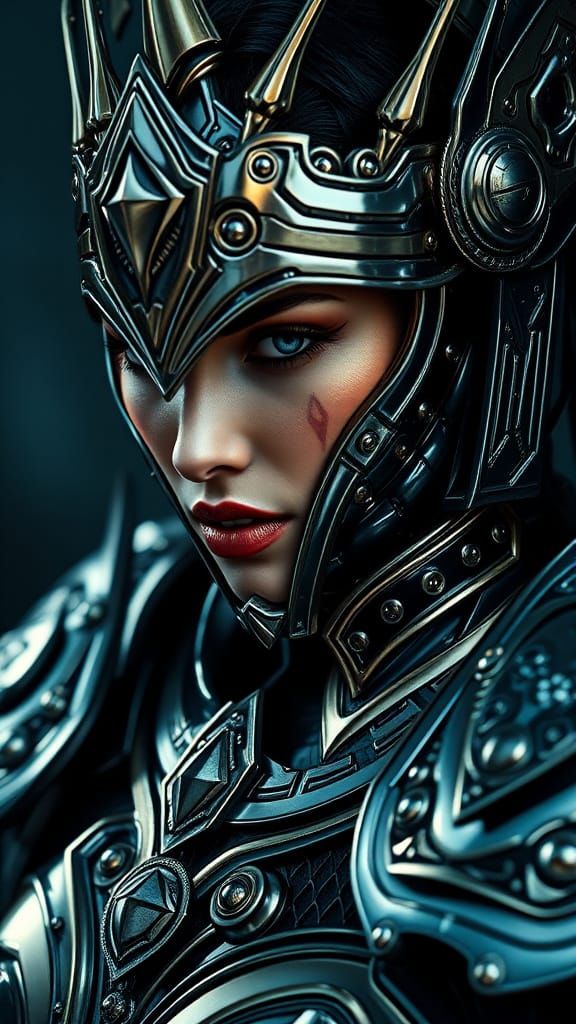 Cyberpunk Warrior Goddess in Chrome Armor