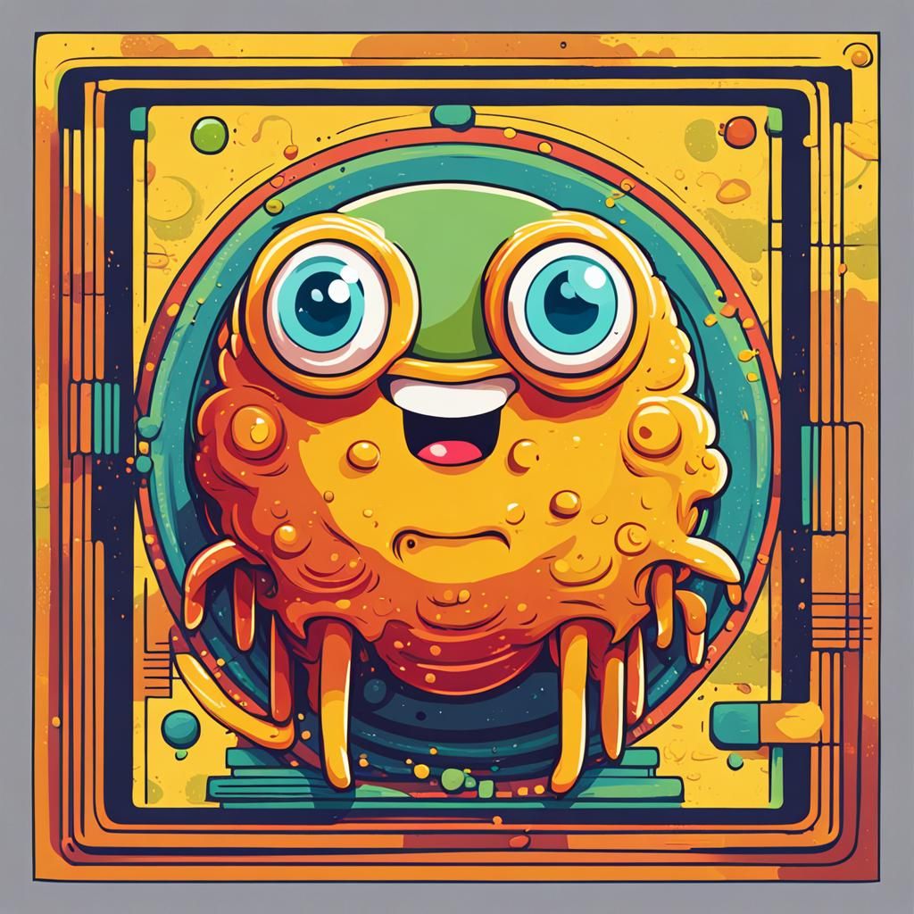 Cute Colon Polyps Cartoon in Geometric Bauhaus Style