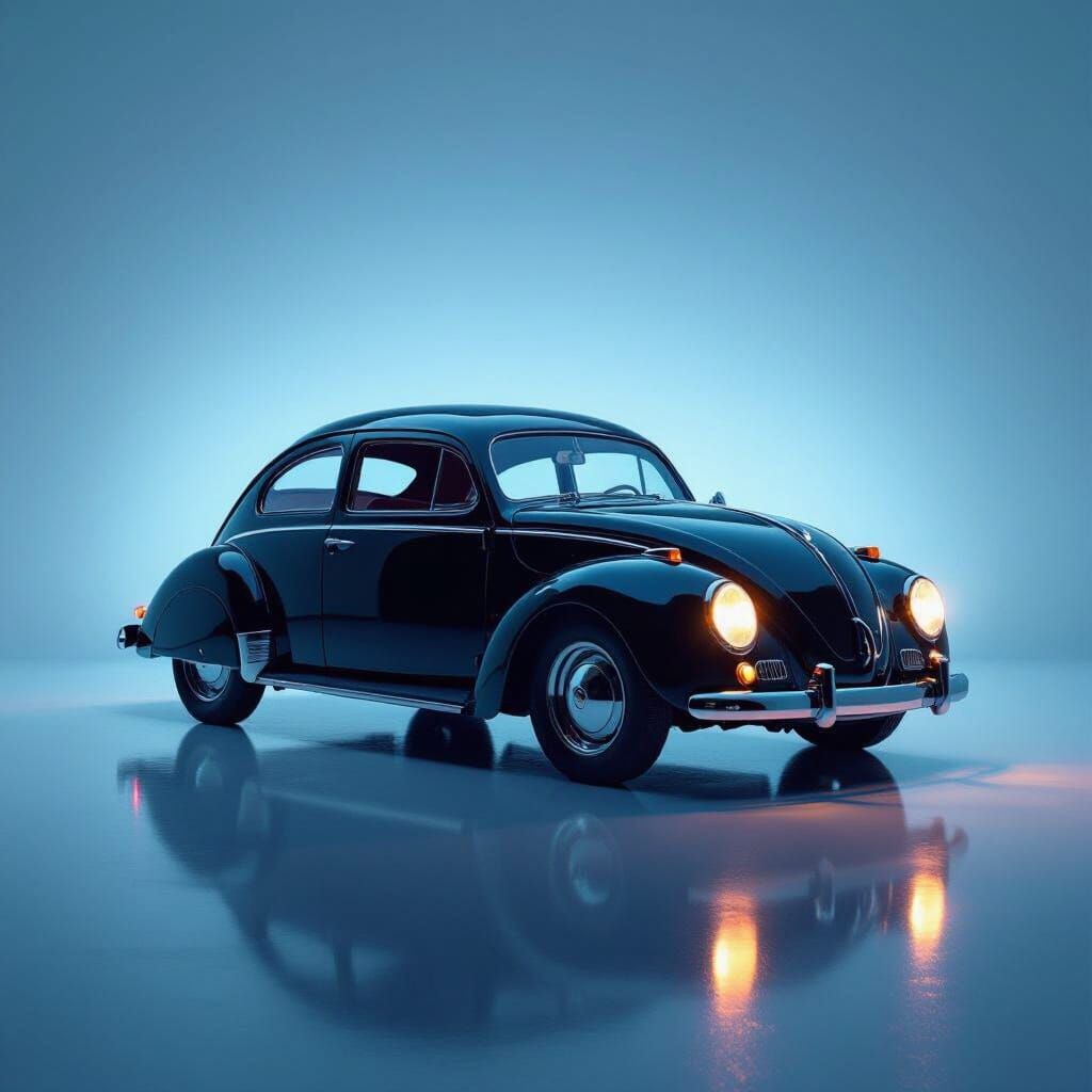 Sleek Black Beetle in Automotive Photography Style