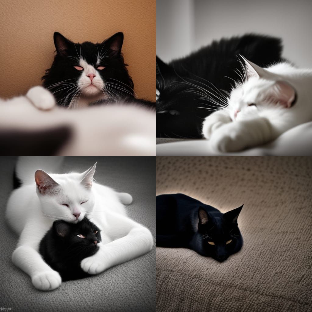 White Cat Nap with Black Dog, Hyperrealistic