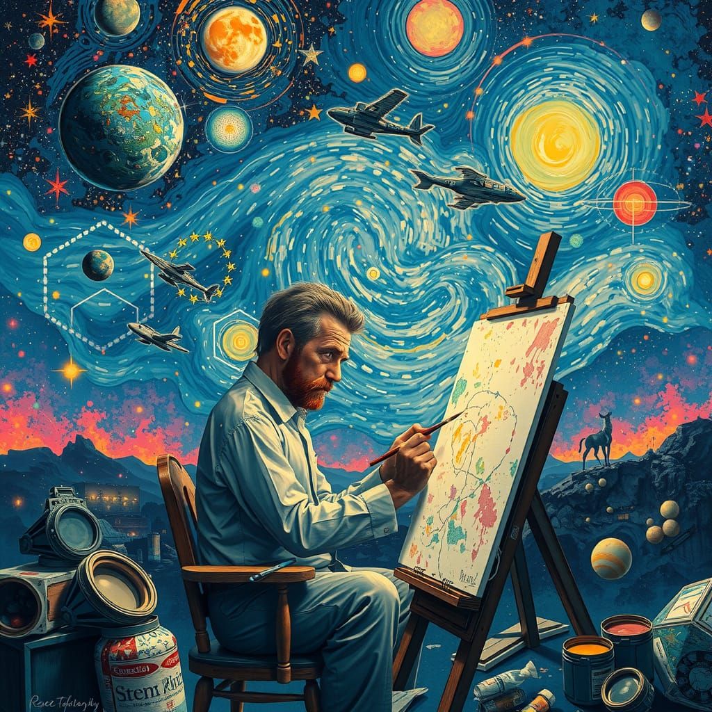 Van Gogh Draws a Galaxy in Naive Art Style