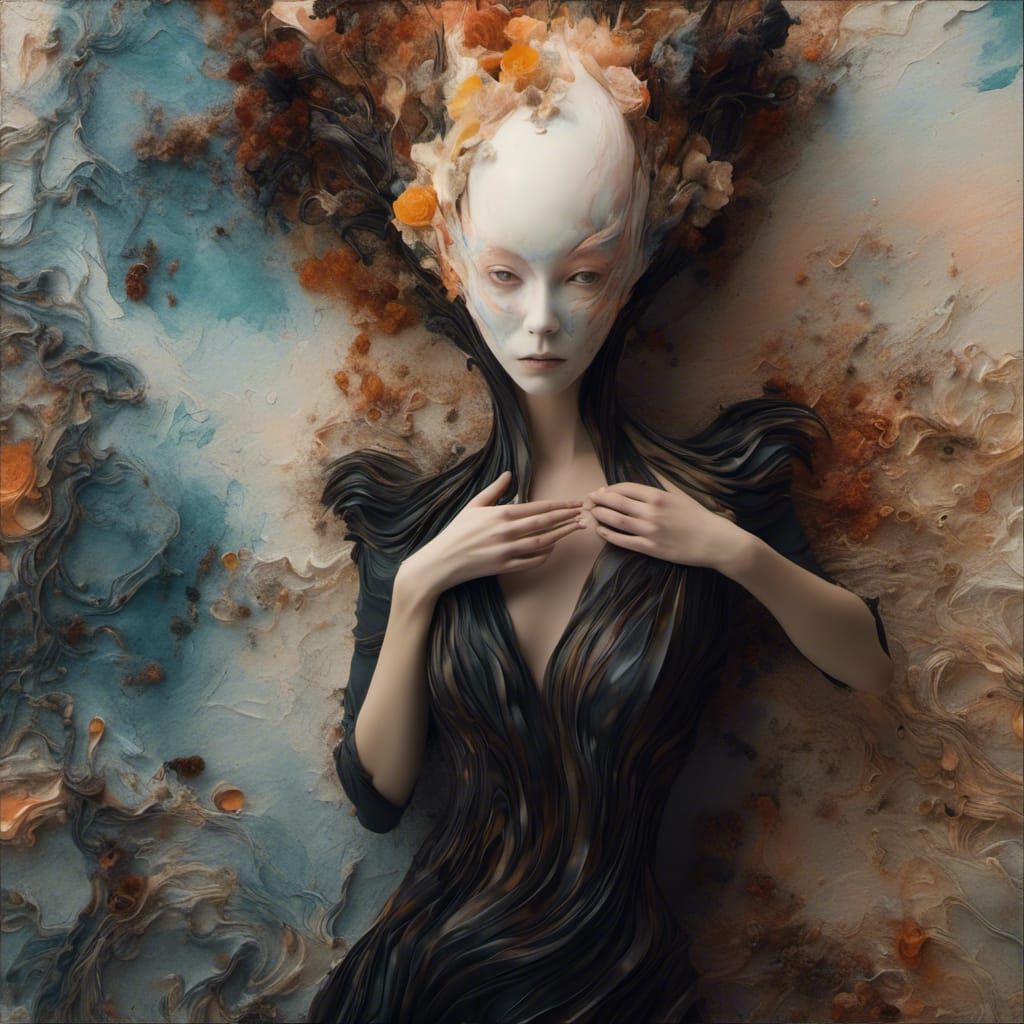 Alien at Table: Polychromatic 3D Render in Magical Realism