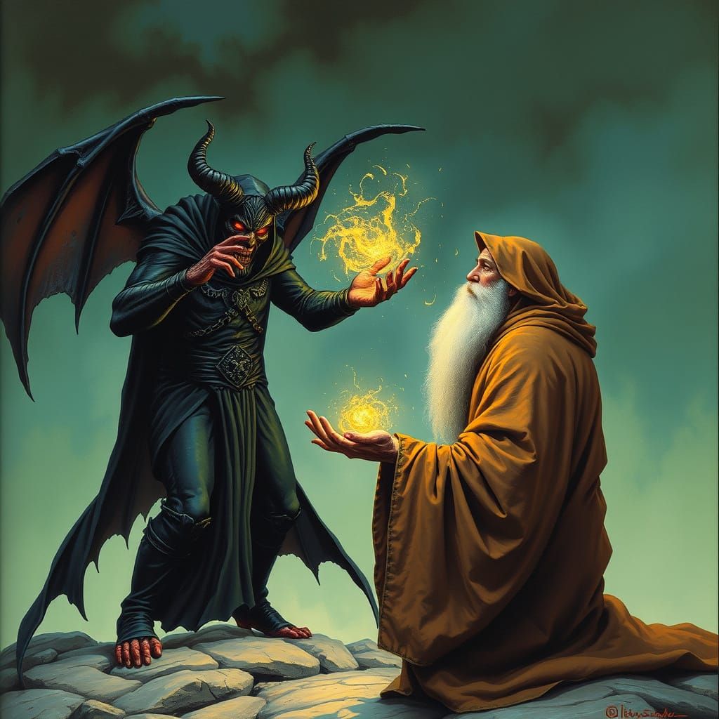 Devil's Curse Repelled by Sage, Dark Fantasy Art