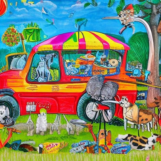 Dreamlike Theme Park Scene in Vibrant Colors