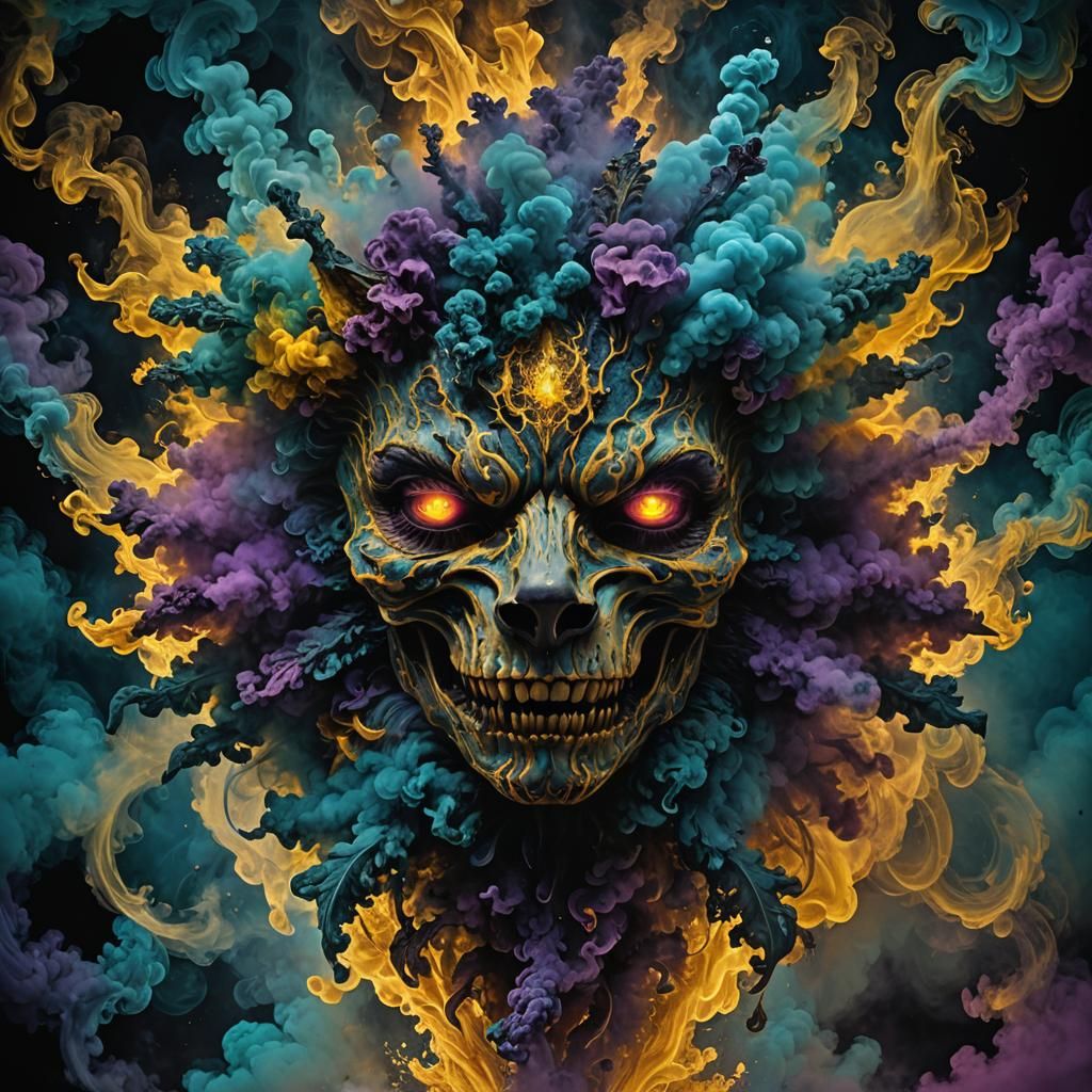 Wolf Smoke Cloud in Psychedelic Dark Fantasy