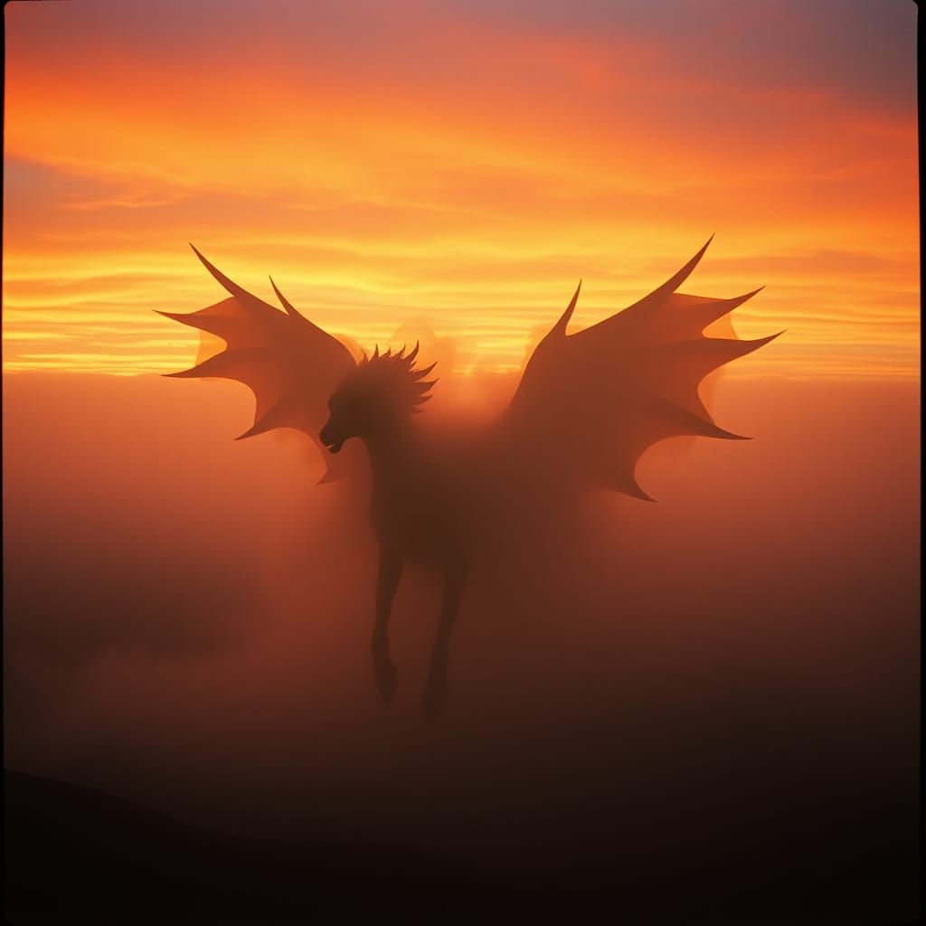 Majestic Ethereal Creature in Fiery Sky