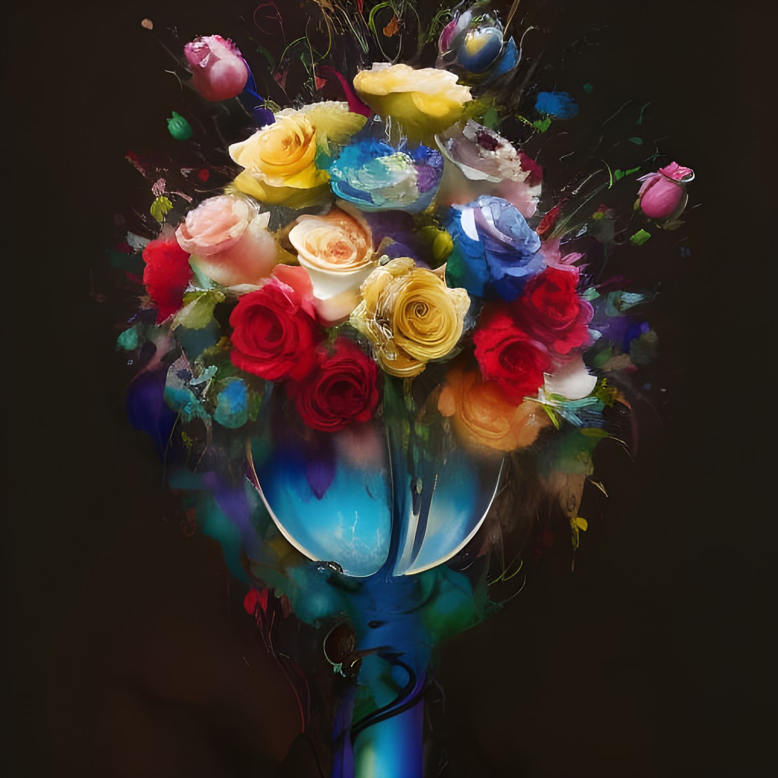 Abstract Roses in Colorful Ink Flow