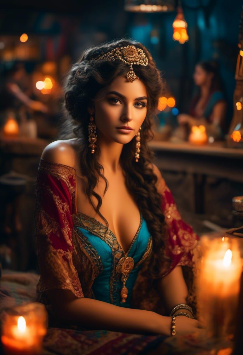 Gypsy Fairy Dancing in a Vibrant Bar