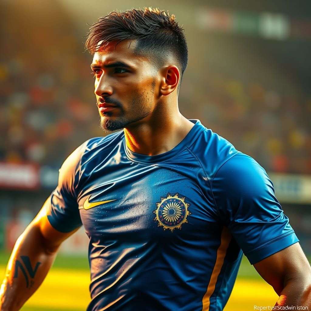 Athletic Indian Footballer in Dynamic, Hyperrealistic Style