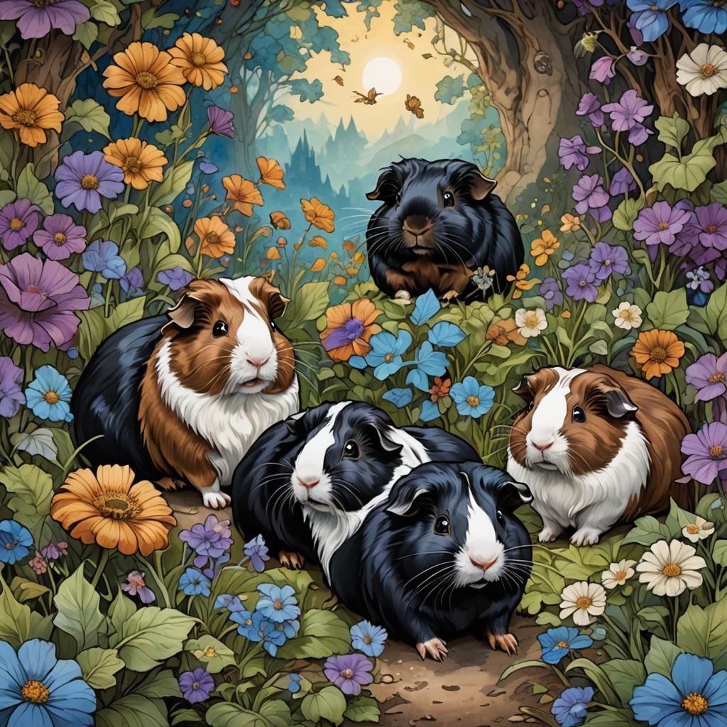 Guinea Pigs in Fairyland: Whimsical Fantasy Art