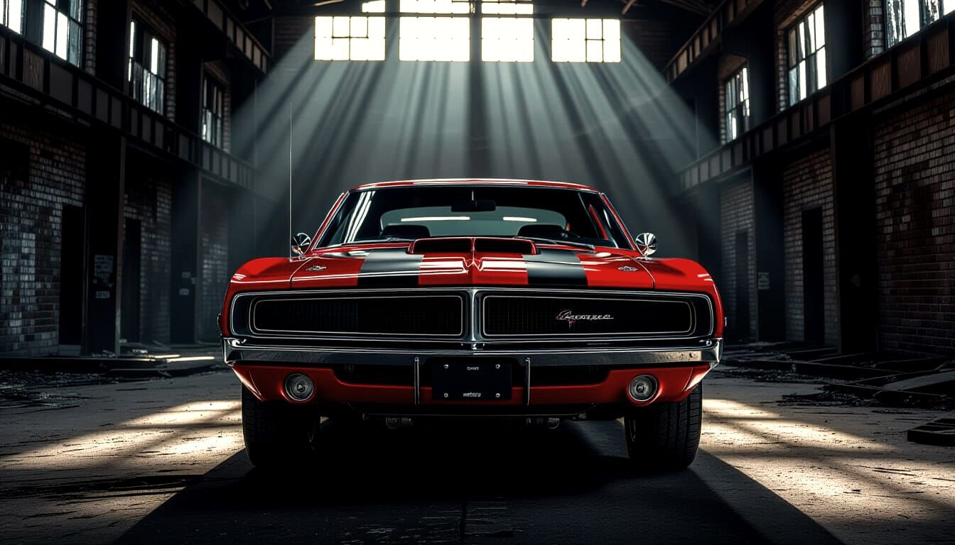 Red 1969 Dodge Charger in Abandoned Factory