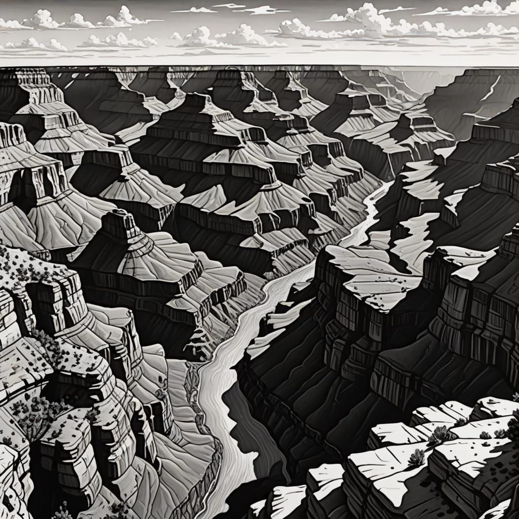 Hyperrealistic Ink Drawing of the Grand Canyon