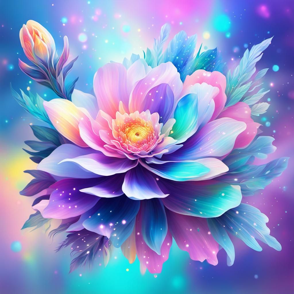 Pastel Flowers in Holographic Astral Illustration