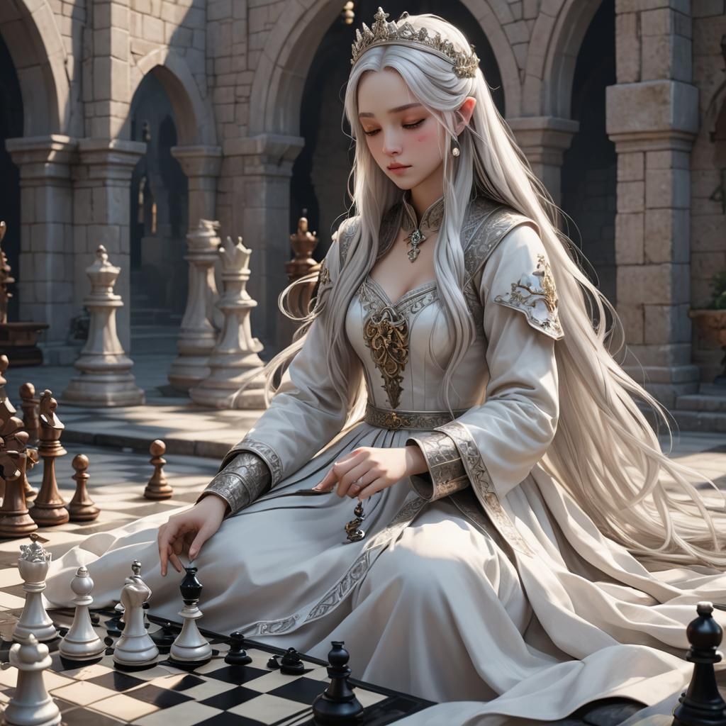 Anime Princess with Chess Piece in 3D