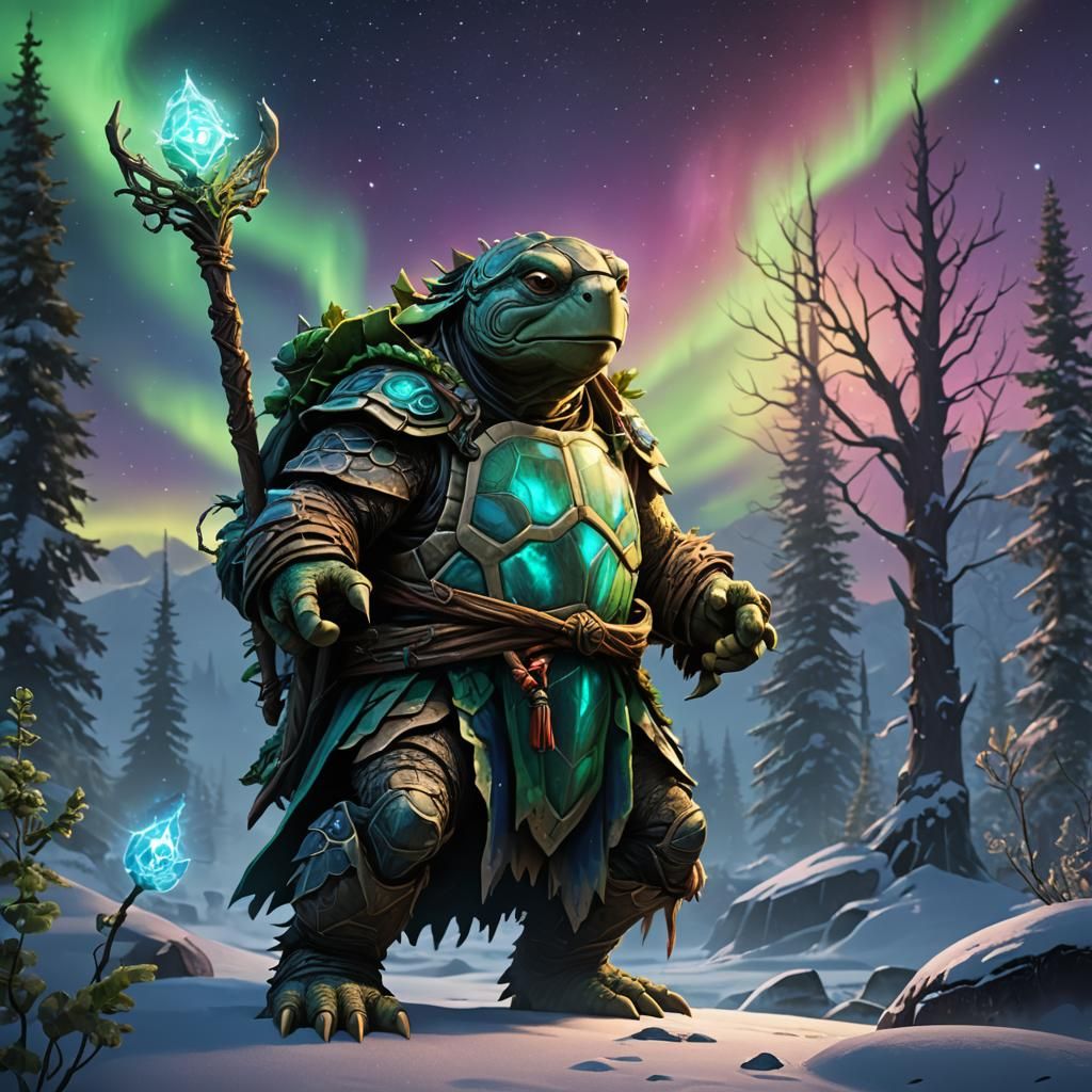 Tortle Druid Wielding Aurora Borealis Magic