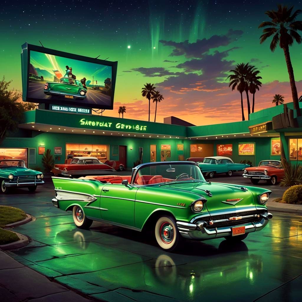 Retro Futuristic Drive-In Theater Scene