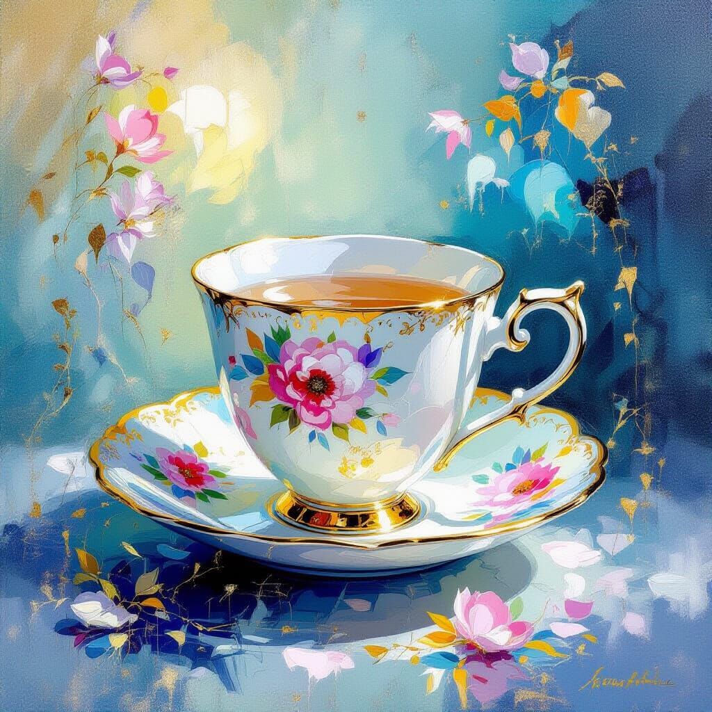 Metamodern Teacup with Impressionistic Brushstrokes
