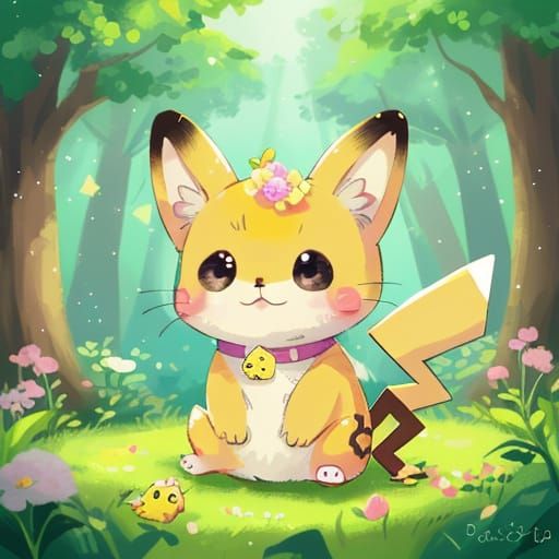 Adorable Chibi Pikachu Kitten in Kawaii Digital Art Style
