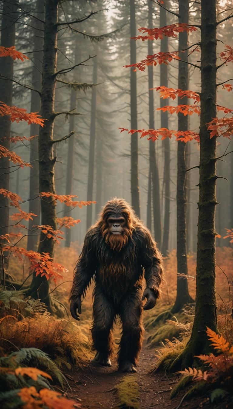 Sasquatch in Misty Forest: Wildlife Photography