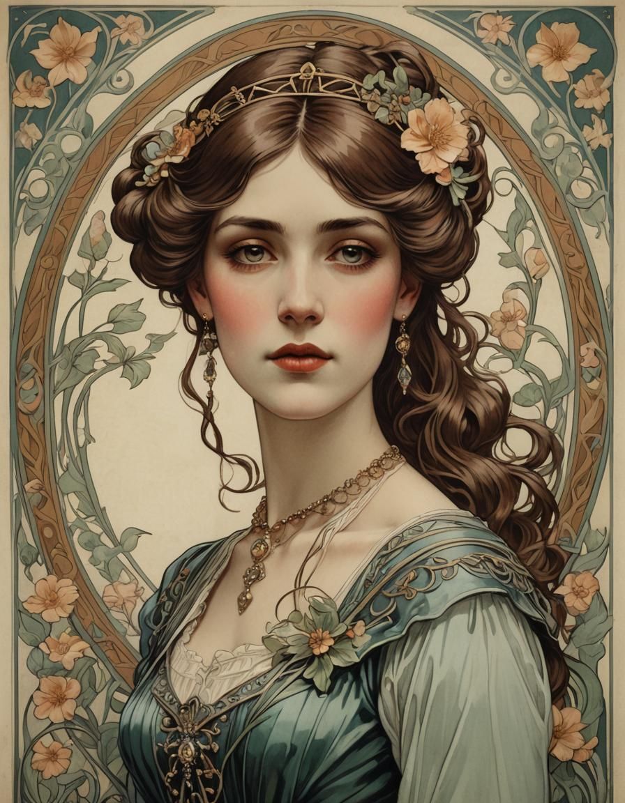 Victorian Woman Portrait in Art Nouveau Style